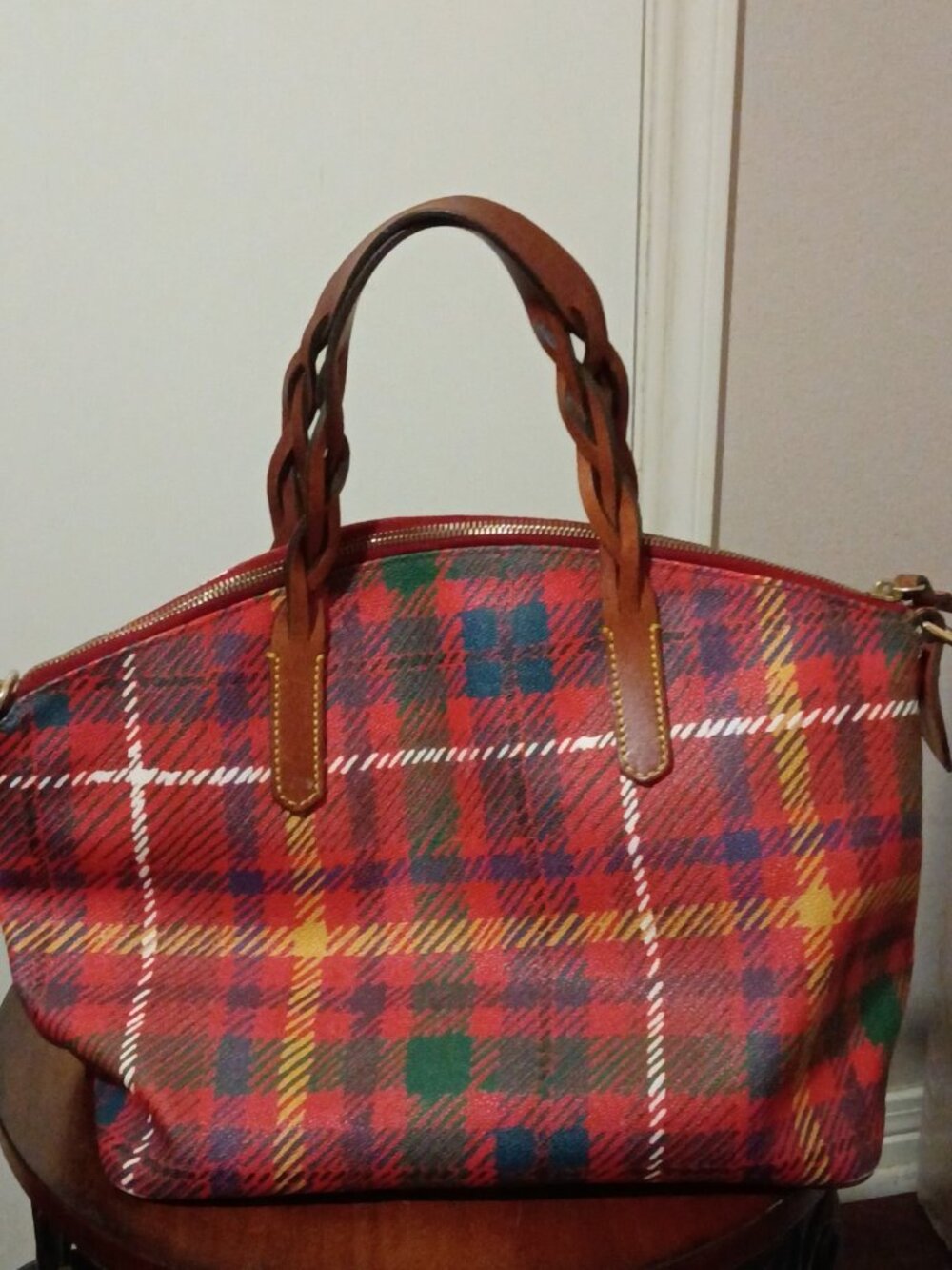 Dooney & Bourke Blakely Red Plaid Tartan Domed Satchel - Picture 8 of 13